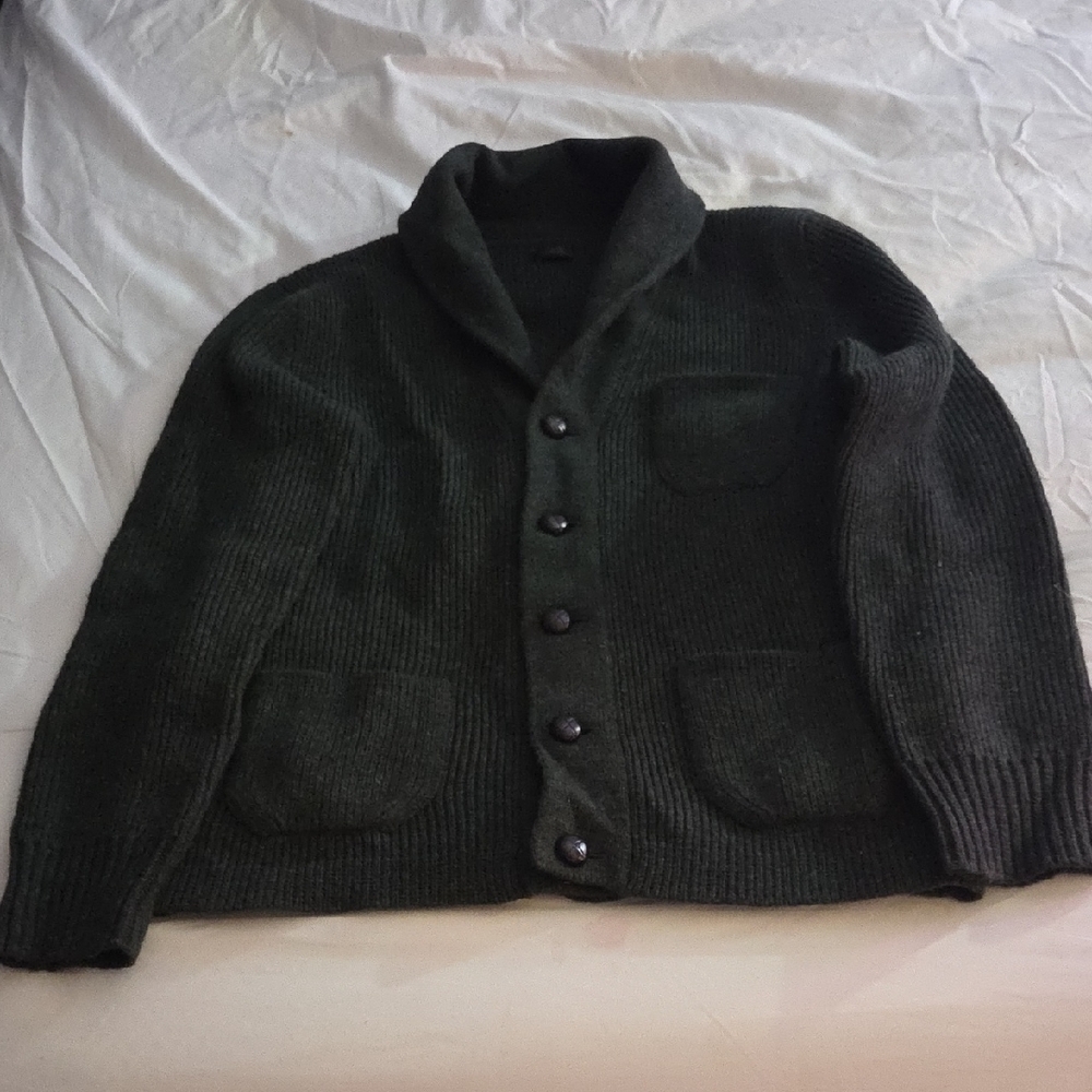J. Crew Men's Dark Green Shawl Collar Cardigan